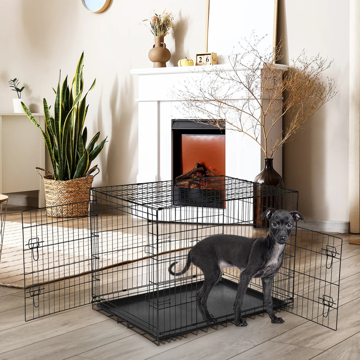 Jhk 48 Inch Double Door Folding Metal Wire Dog Cage