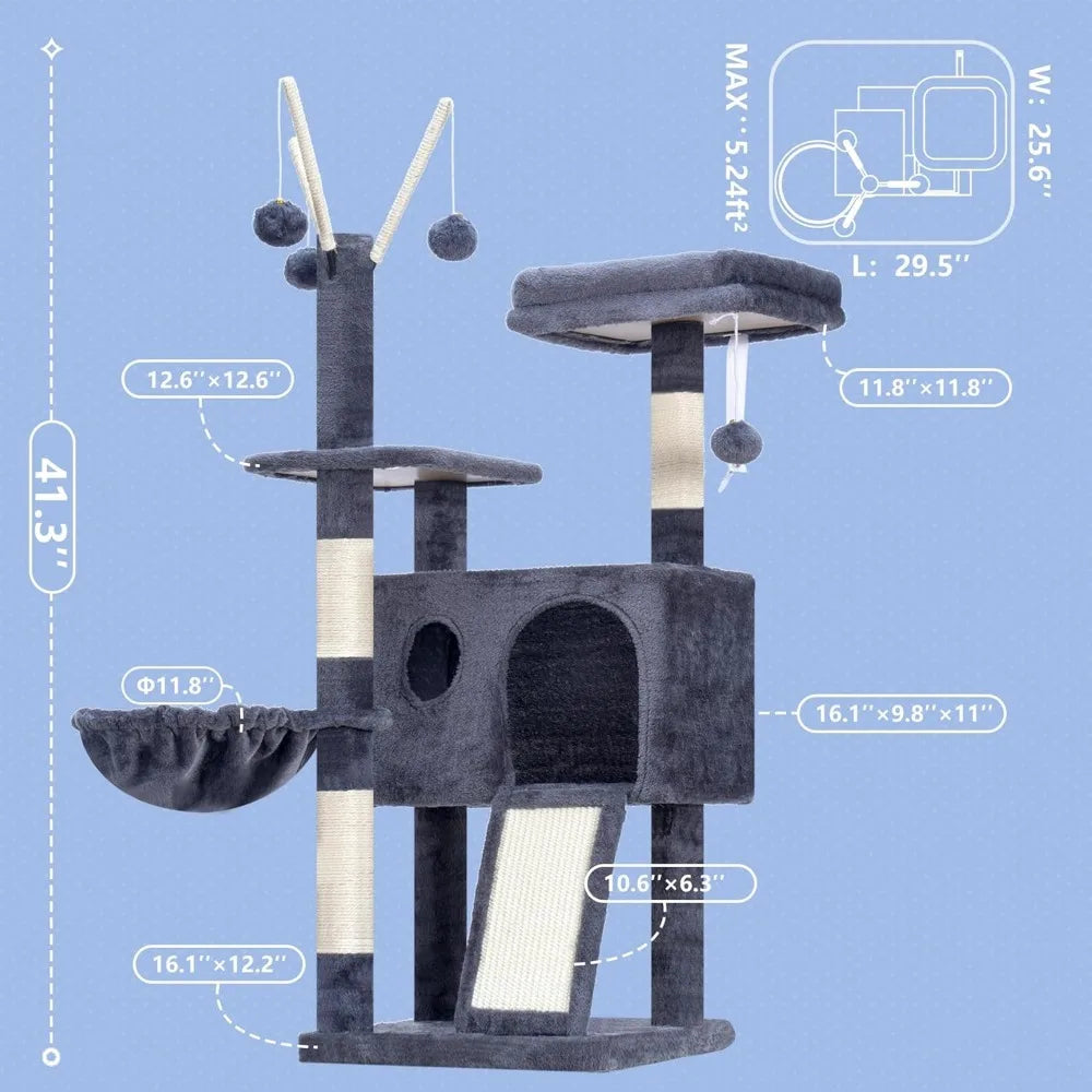 Nbvcx 41 Inch Cat Tree Tower With Hammock And Scratching Posts