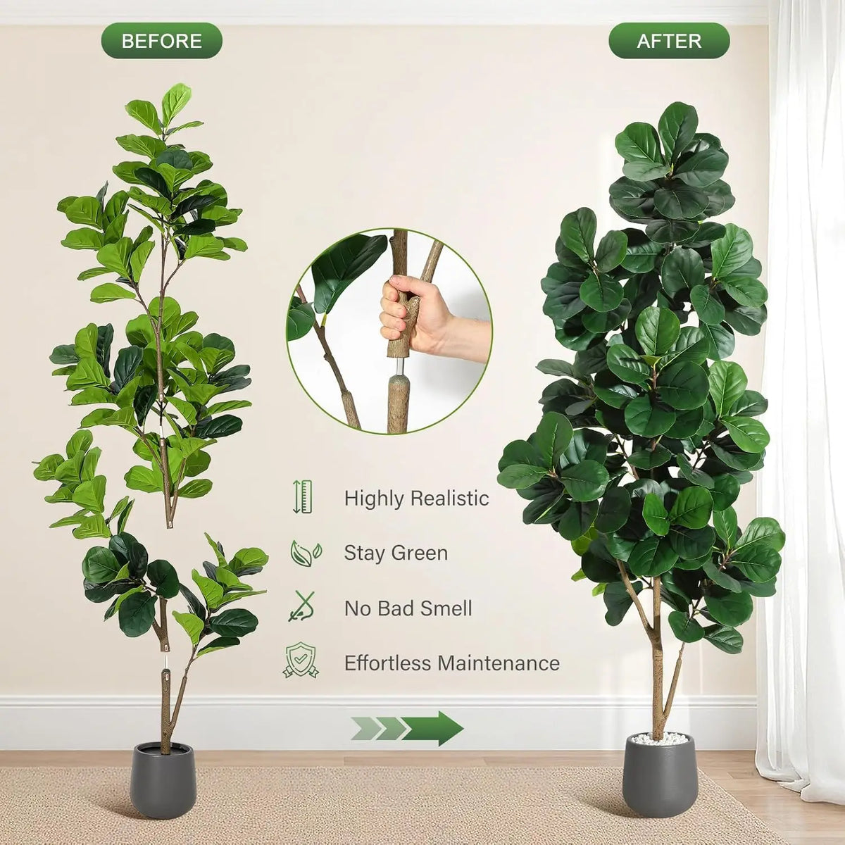 Himiss Realistic Artificial Fiddle Leaf Fig Tree In Planter Pot For Home Decor