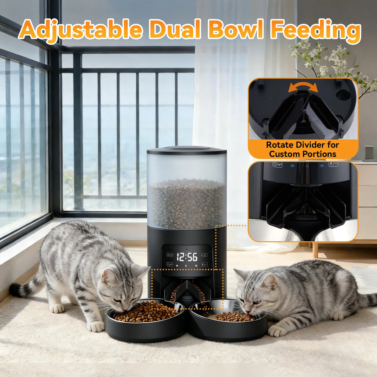 Jhk 6L Automatic Cat Feeder With Dual Stainless Bowls