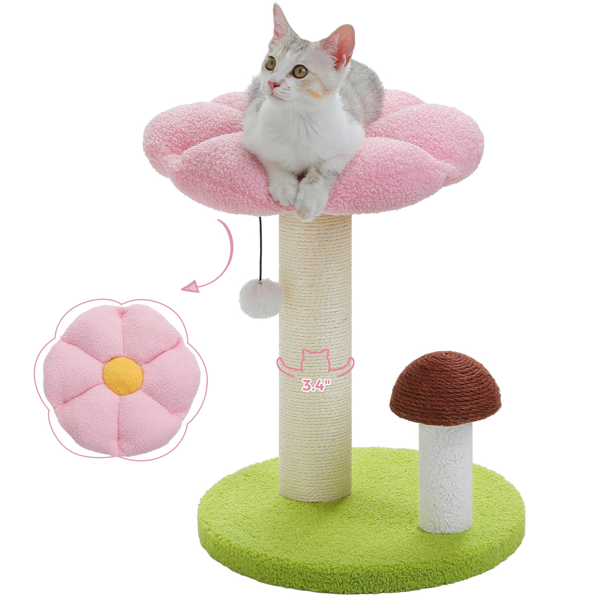 Pawz Road Double Tier Mushroom Cat Scratcher With Removable Flower Cat Bed And Interactive Toy Ball