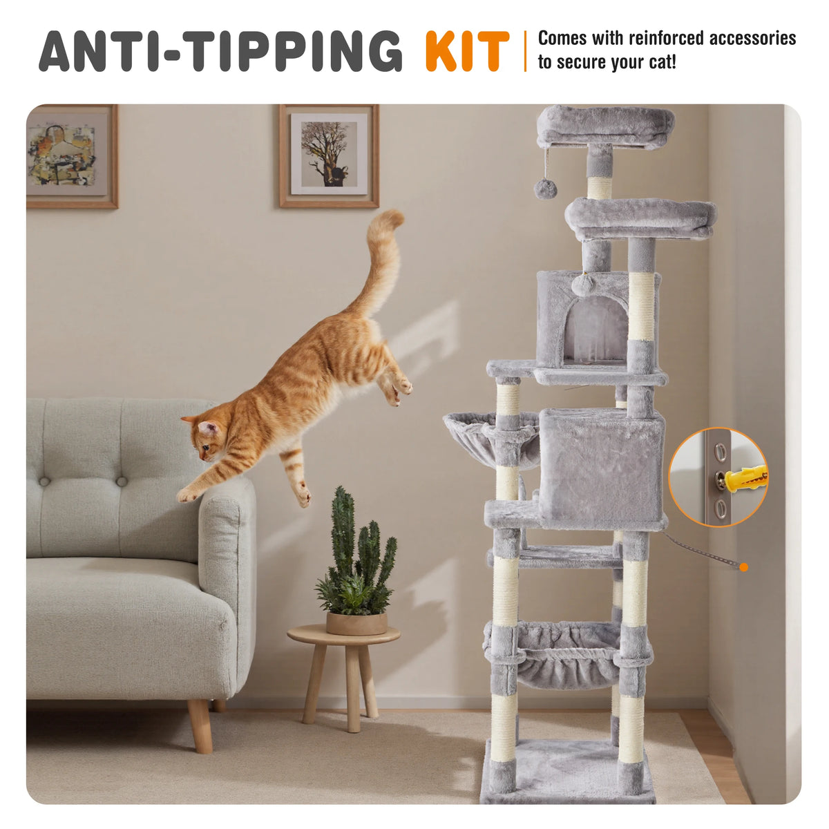 JHK 71 Inch Tall Multi Tier Cat Tree Climbing Tower