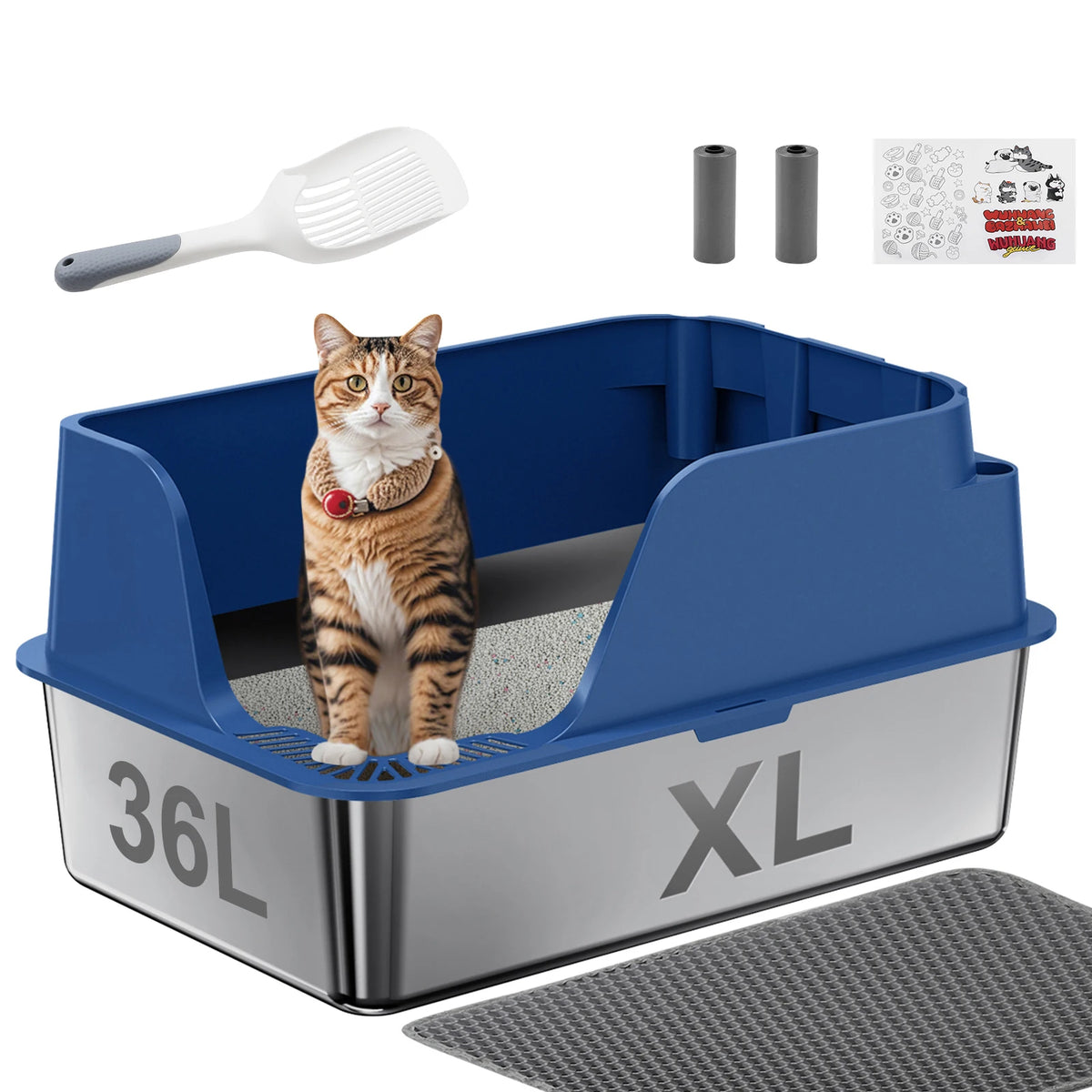 Stainless Steel Semi-Closed Cat Litter Box Splash Proof