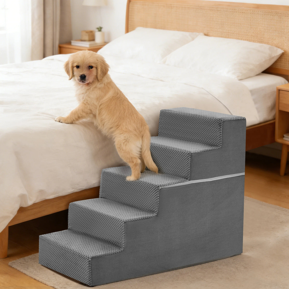 Jhk 3 To 5 Step Right Angled Foam Dog Stairs Ramp For Small Dogs