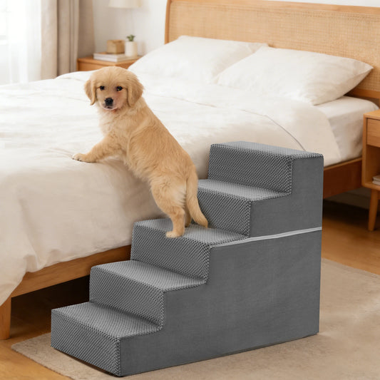 Jhk 3 To 5 Step Right Angled Foam Dog Stairs Ramp For Small Dogs