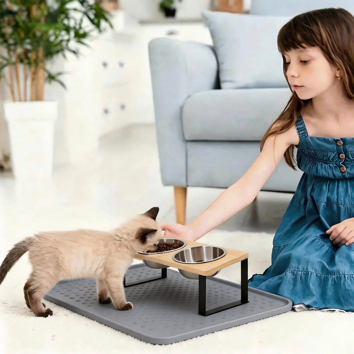Elevated Cat Bowls Wooden Stand Anti Vomiting Stainless Steel Raised Meal Set For Cats