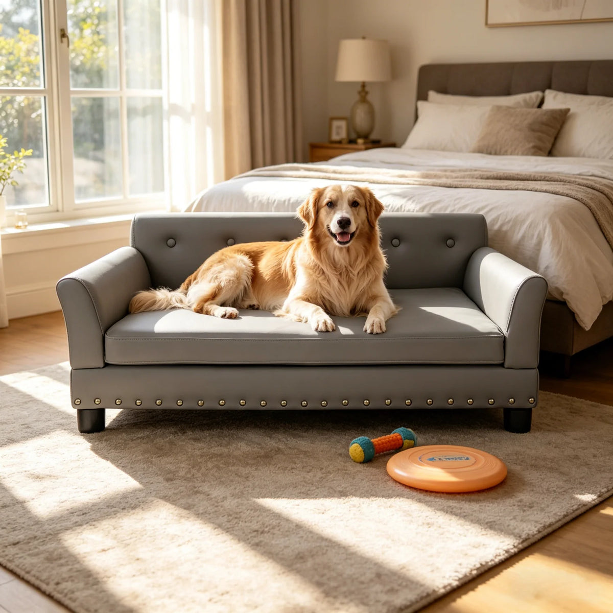 BINGOPAW Microfiber Leather Elevated Dog Sofa For Medium Large Pets