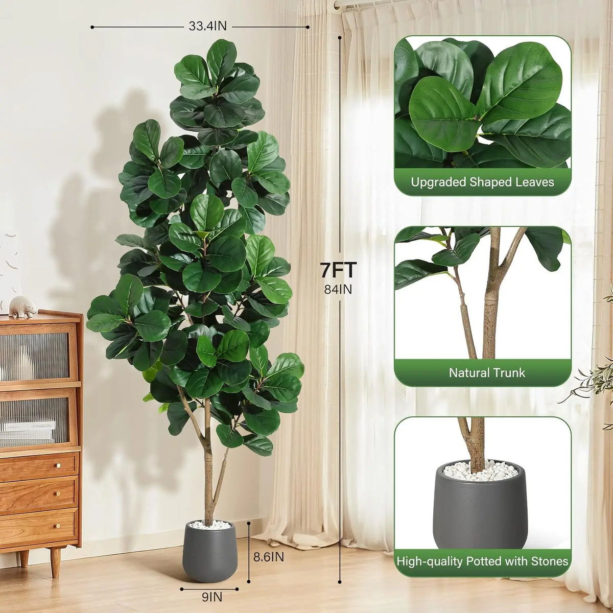 Himiss Realistic Artificial Fiddle Leaf Fig Tree In Planter Pot For Home Decor