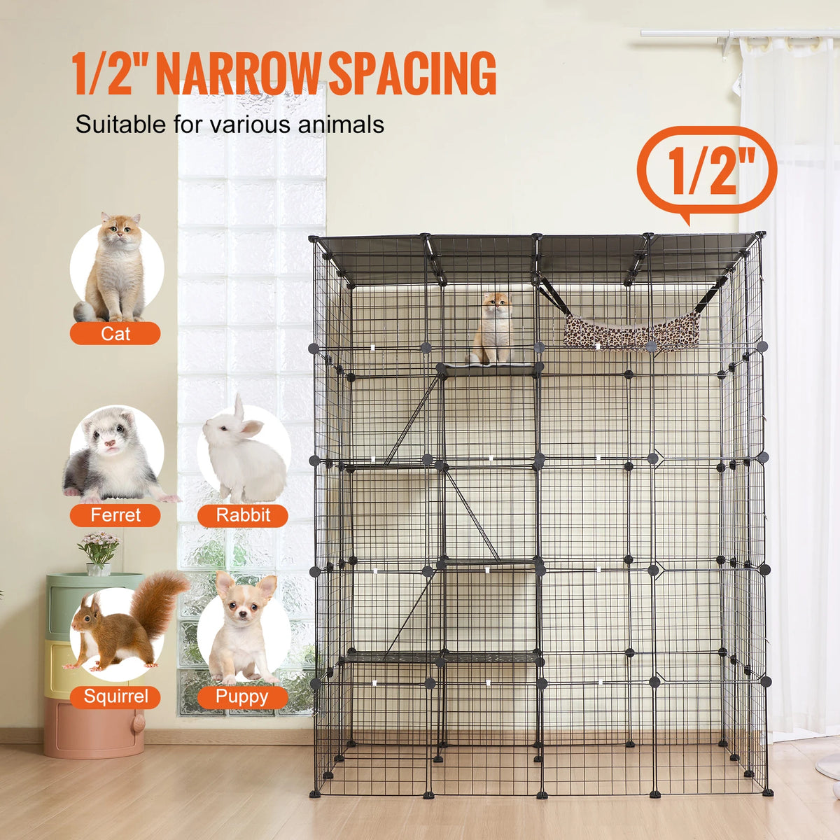 SucceBuy Detachable Metal Wire Cat Villa With Hammocks And Ramp