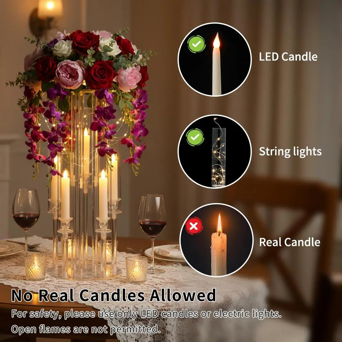Five Arm Acrylic Candelabra Centerpiece For Wedding Receptions