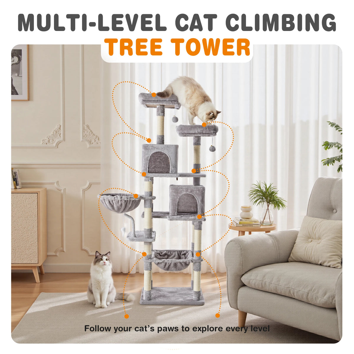 JHK 71 Inch Tall Multi Tier Cat Tree Climbing Tower