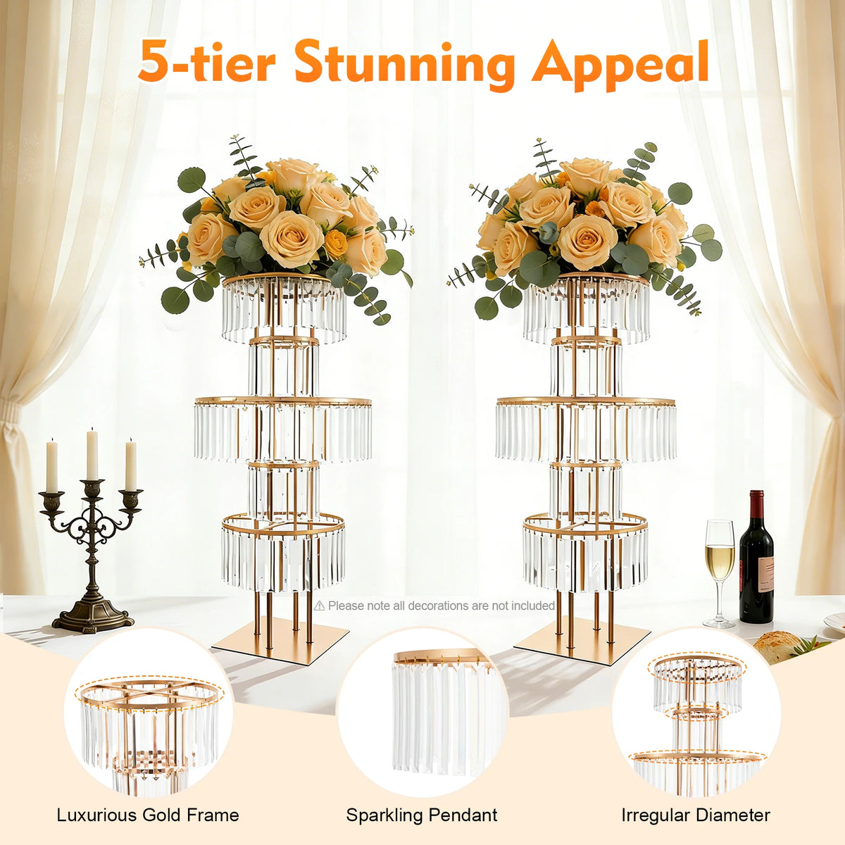 5 Tier Gold Acrylic Wedding Flower Stand Centerpiece