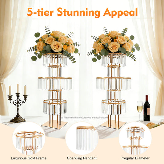 5 Tier Gold Acrylic Wedding Flower Stand Centerpiece