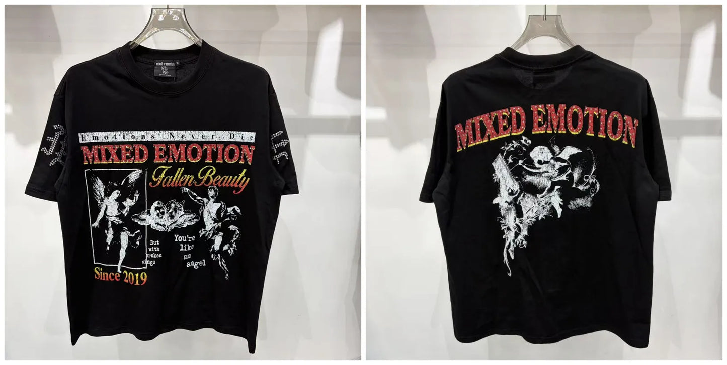 Mixed Emotion Rhinestone Cartoon Print Cotton T Shirt Men Women