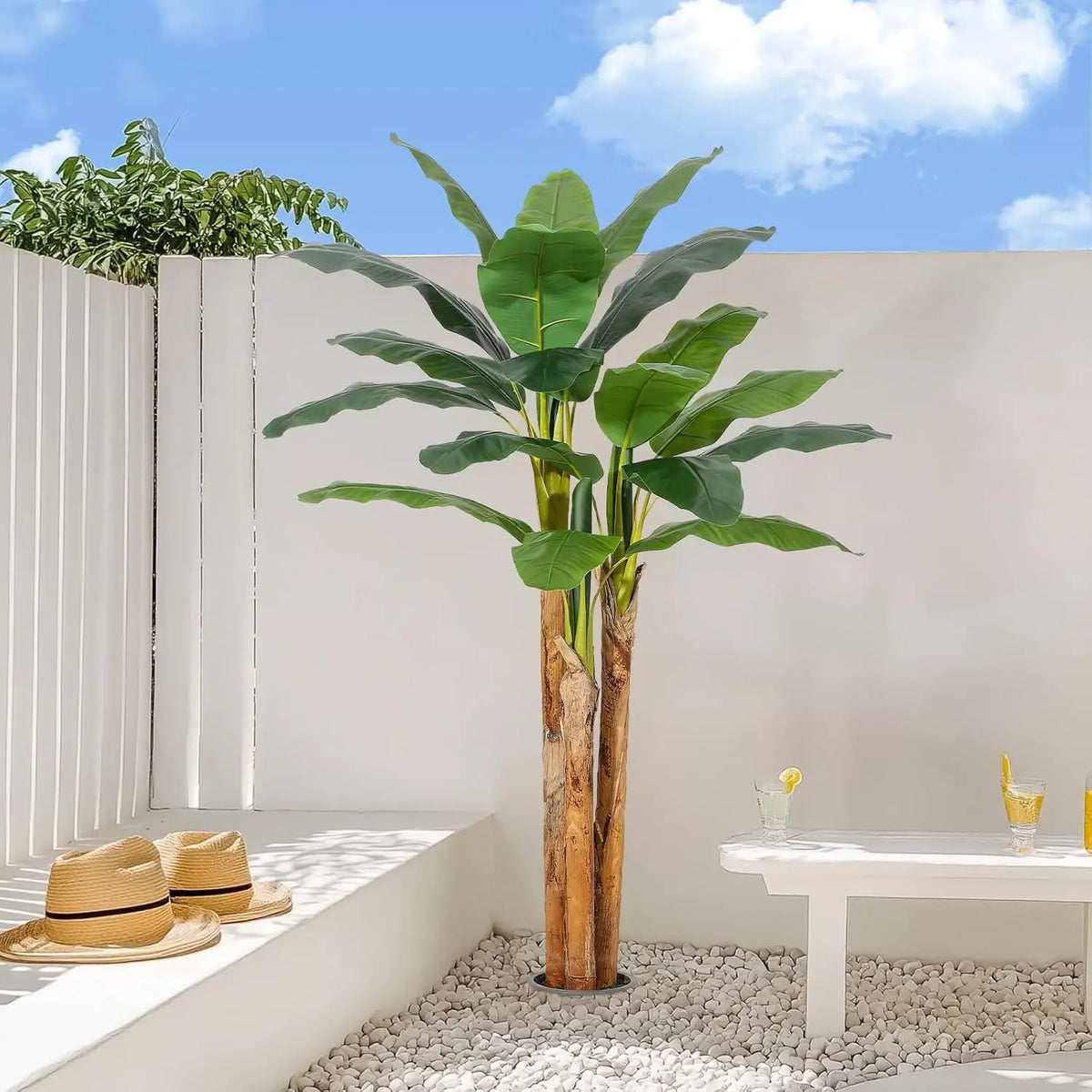 HmmiFt 5Ft Artificial Banana Tree In Grey Planter