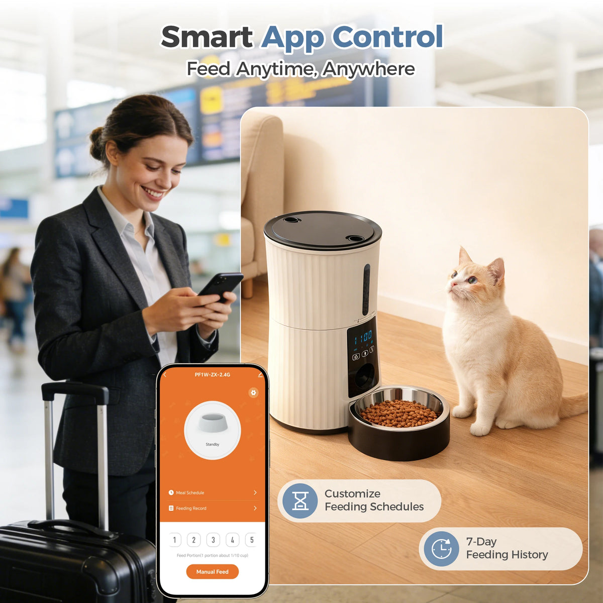 Jhk 4L Automatic Wifi App Controlled Cat Food Feeder