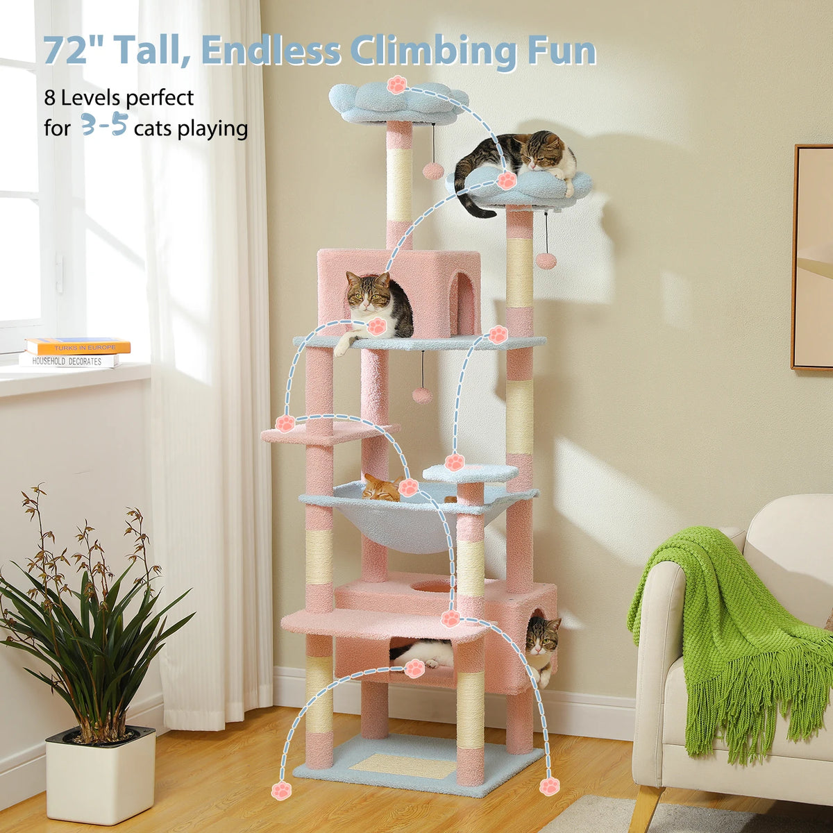 Petepala Cat Tree Tower With Sisal Scratching Posts And Hammock