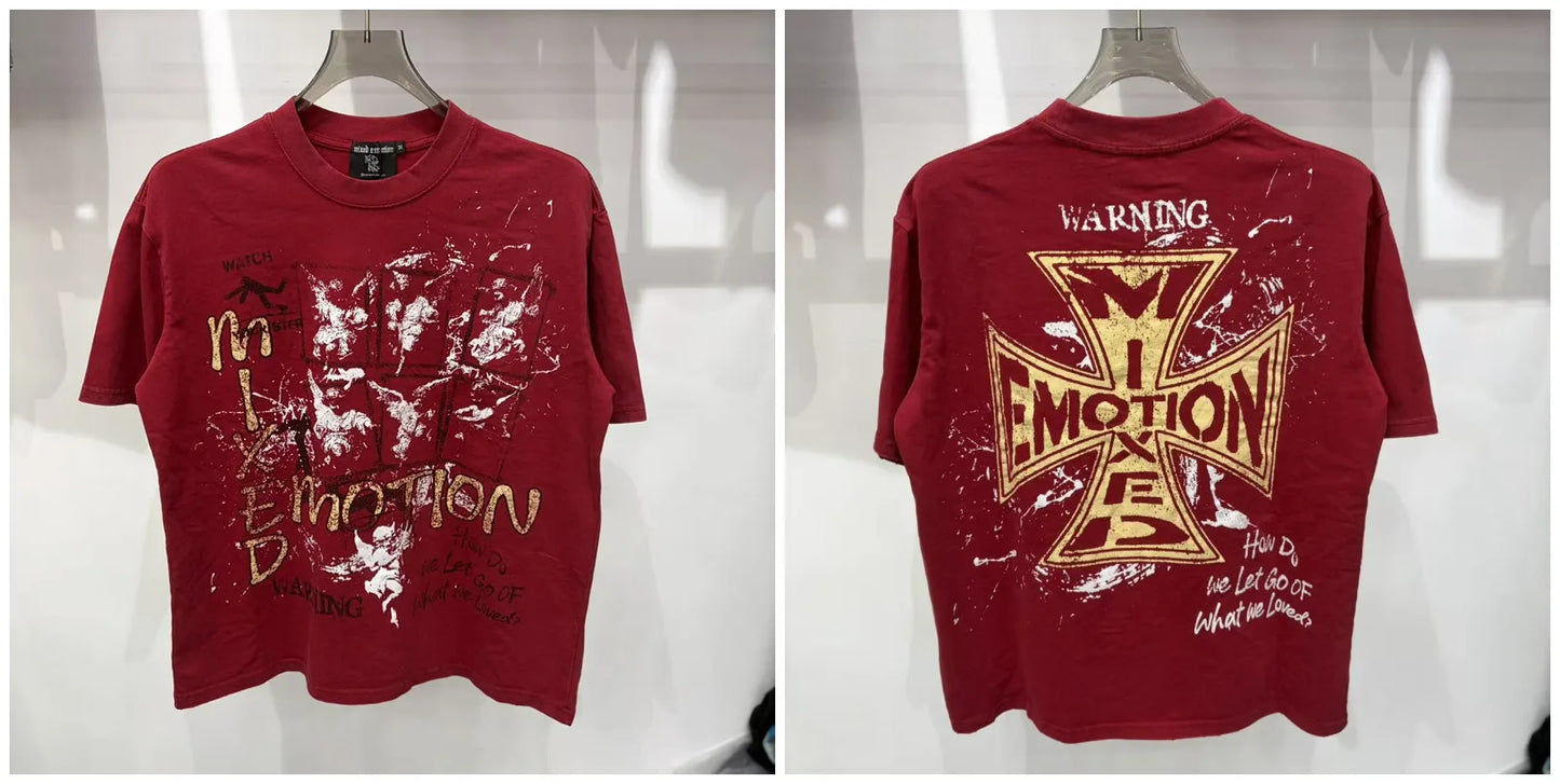 Mixed Emotion Rhinestone Cartoon Print Cotton T Shirt Men Women