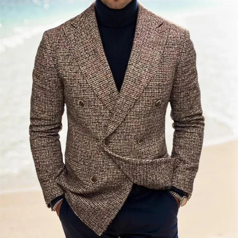 Men's Classic Plaid Blazer Jacket With Notched Lapel Two Button