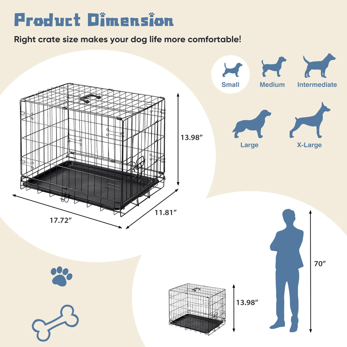 Jhk 18 Inch Single Door Metal Dog Crate With Tray