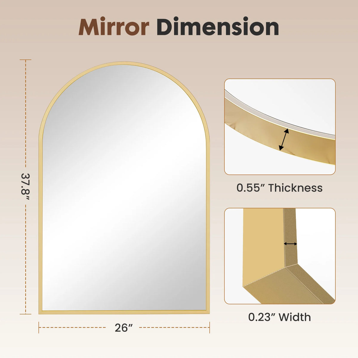 JHK Arched Metal Bathroom Mirror Modern Glass Wall Decor