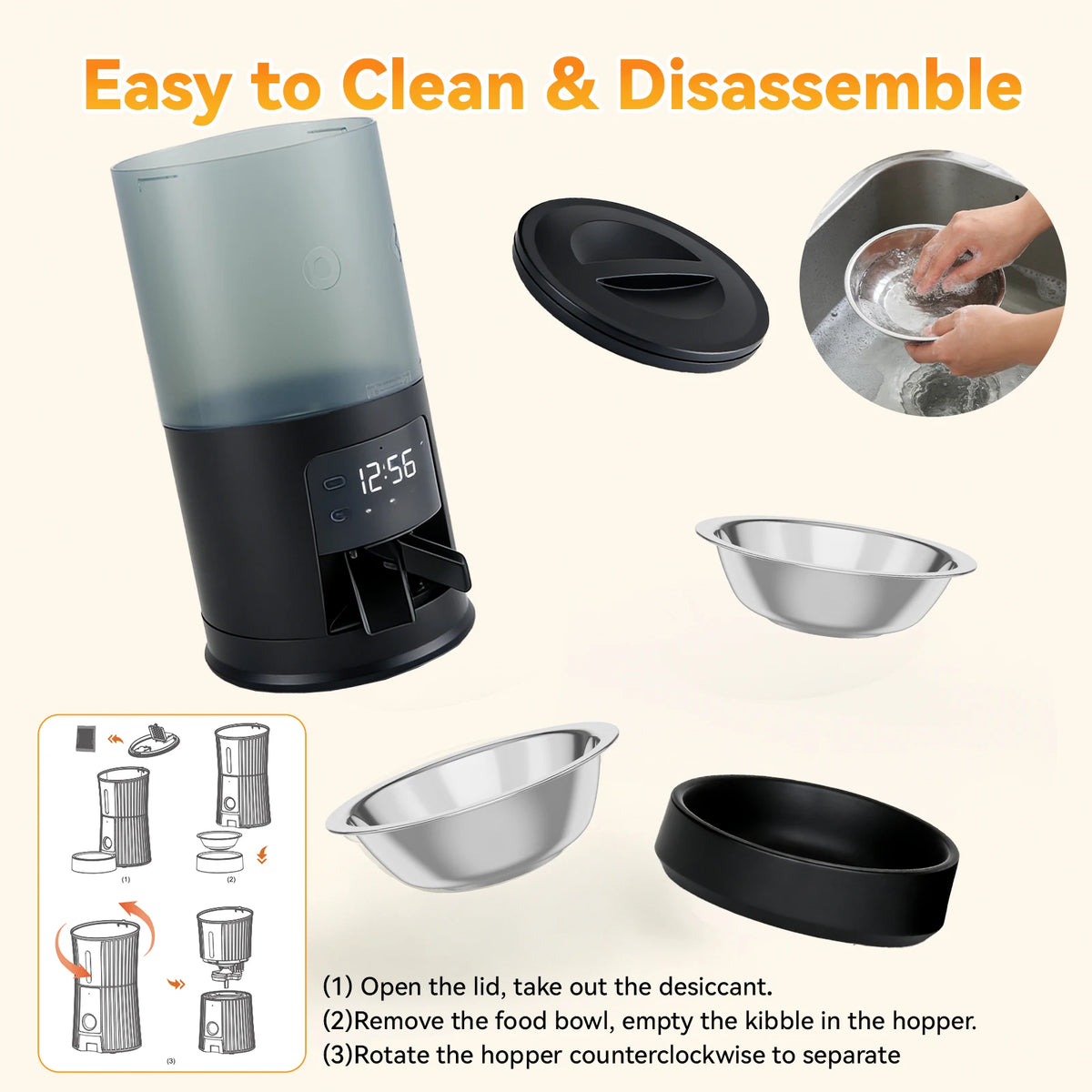 Jhk 6L Automatic Cat Feeder With Dual Stainless Bowls