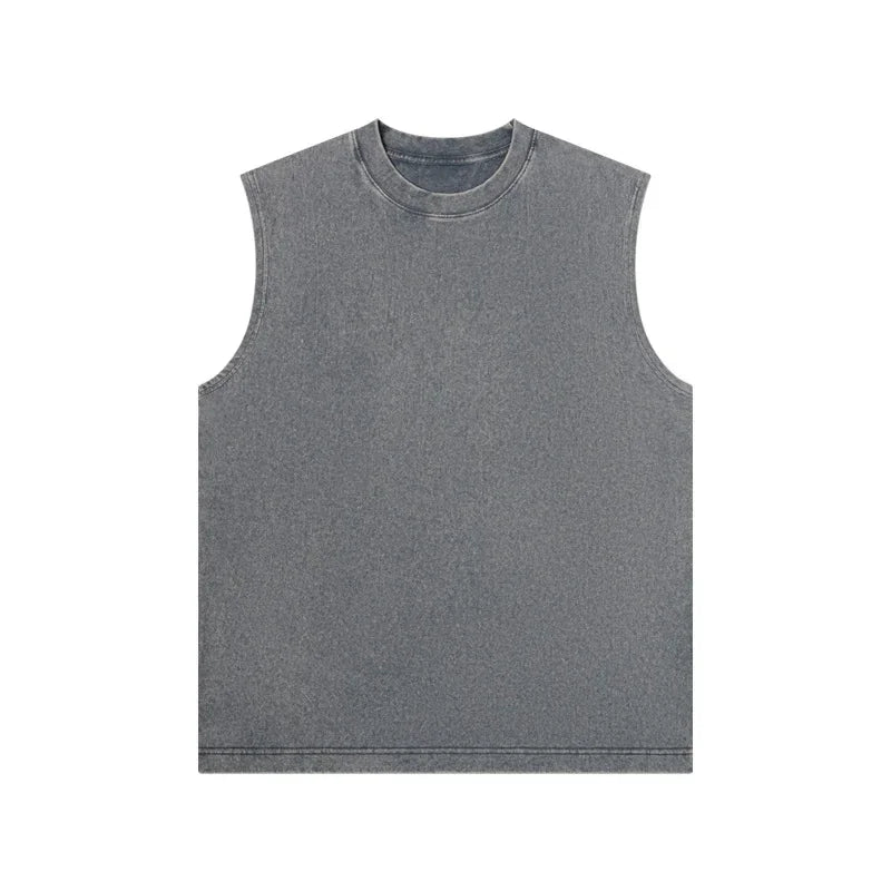 Pure Cotton Sleeveless Vest For Men Retro Washed Distressed Style