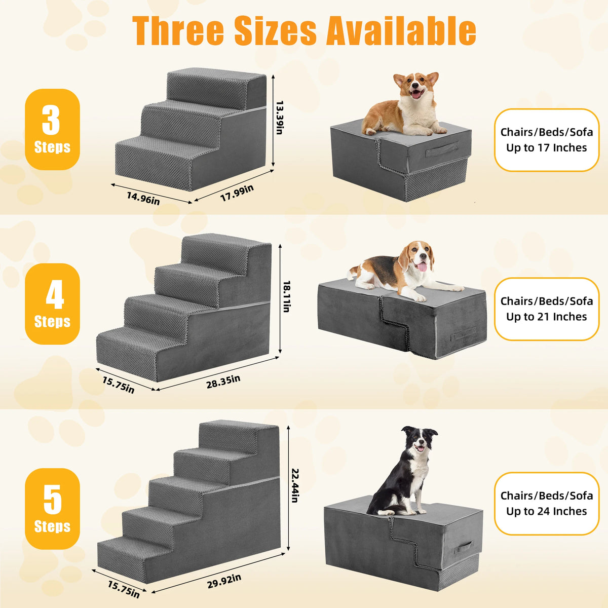 Jhk 3 To 5 Step Right Angled Foam Dog Stairs Ramp For Small Dogs