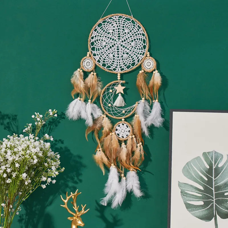 Large Bohemian Handcrafted Dream Catcher With Moon And Sun