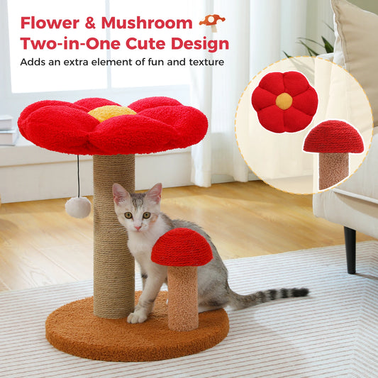 Pawz Road Double Tier Mushroom Cat Scratcher With Removable Flower Cat Bed And Interactive Toy Ball