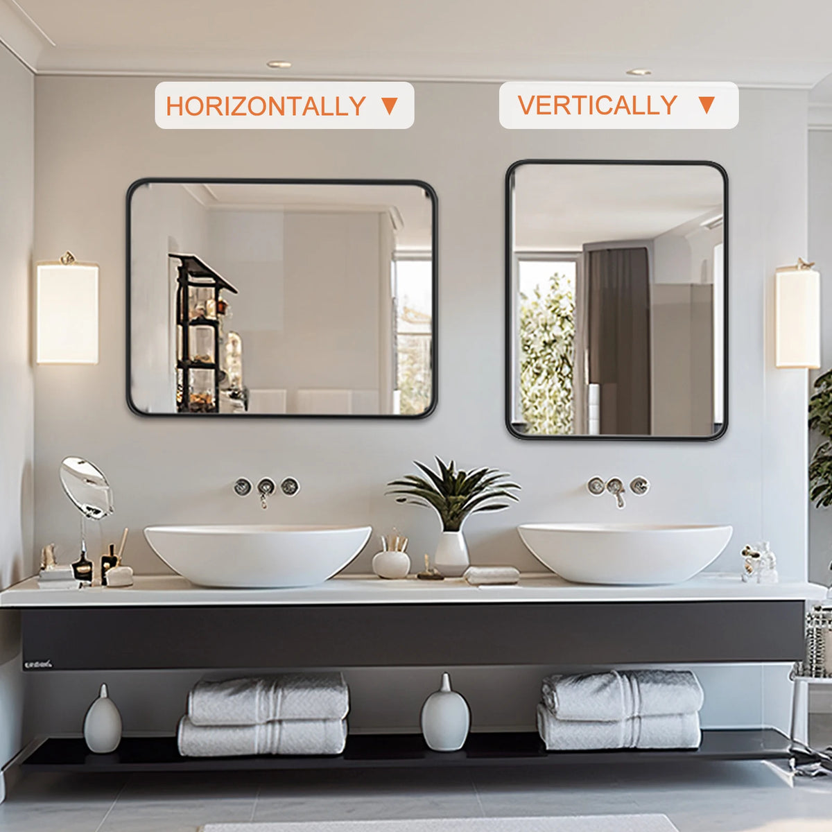 JHK Matte Metal Framed Modern Bathroom Vanity Mirror