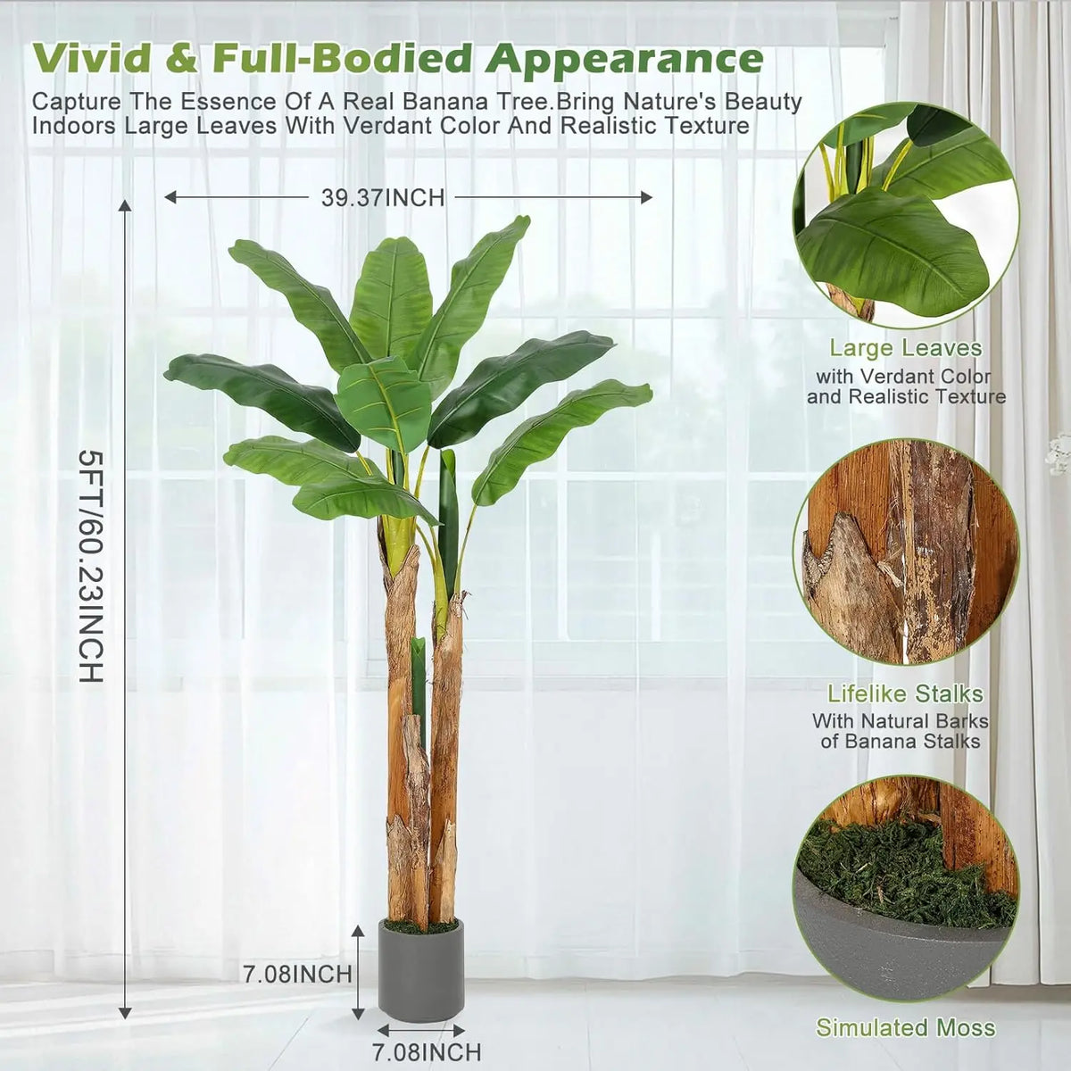 HmmiFt 5Ft Artificial Banana Tree In Grey Planter