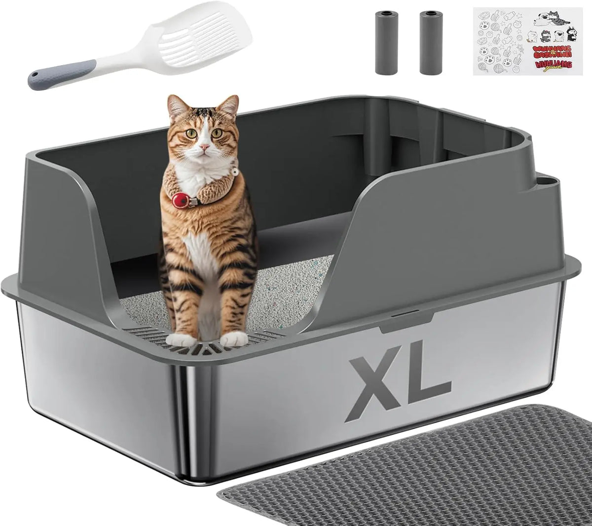 Stainless Steel Semi-Closed Cat Litter Box Splash Proof