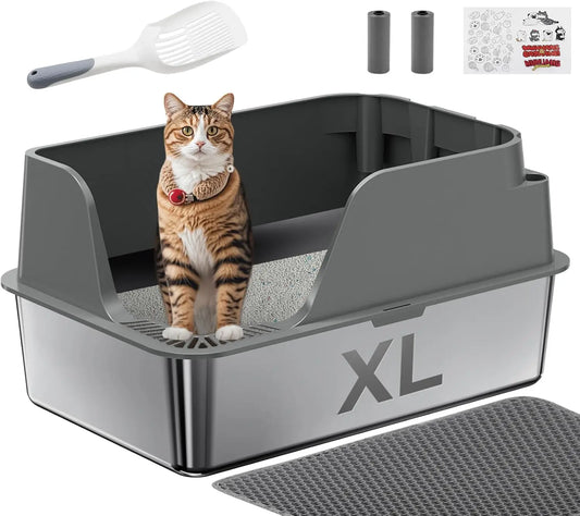Stainless Steel Semi-Closed Cat Litter Box Splash Proof