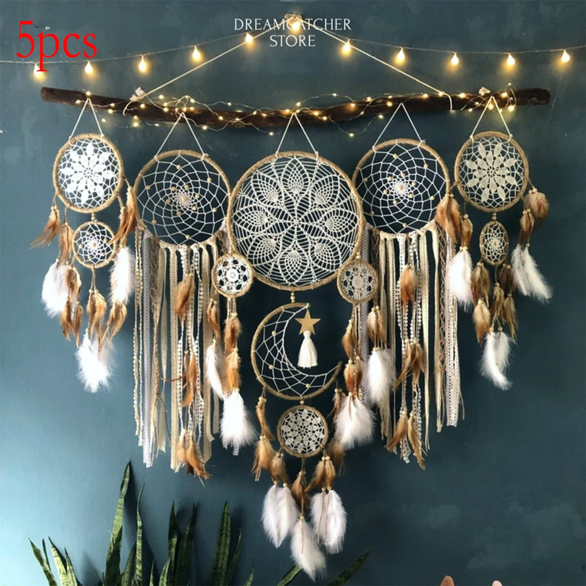 Large Bohemian Handcrafted Dream Catcher With Moon And Sun