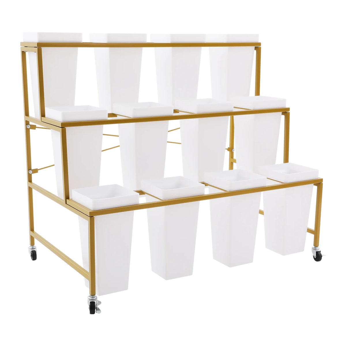 3 Tier Metal Flower Display Cart With 12 Buckets and Wheels