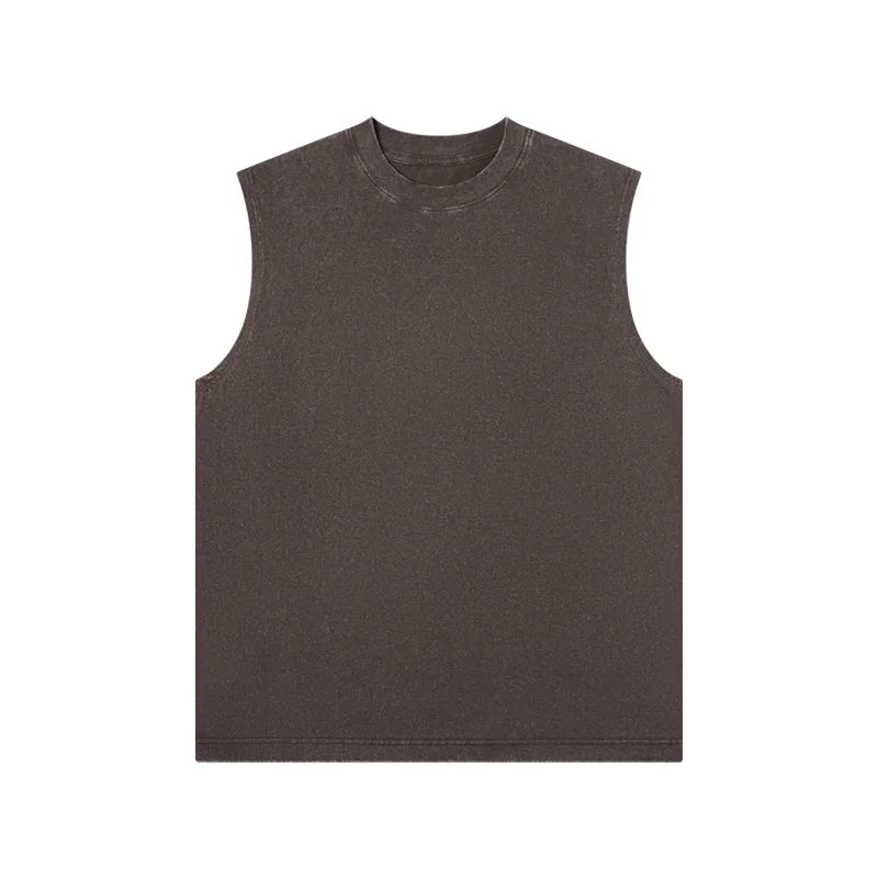 Pure Cotton Sleeveless Vest For Men Retro Washed Distressed Style