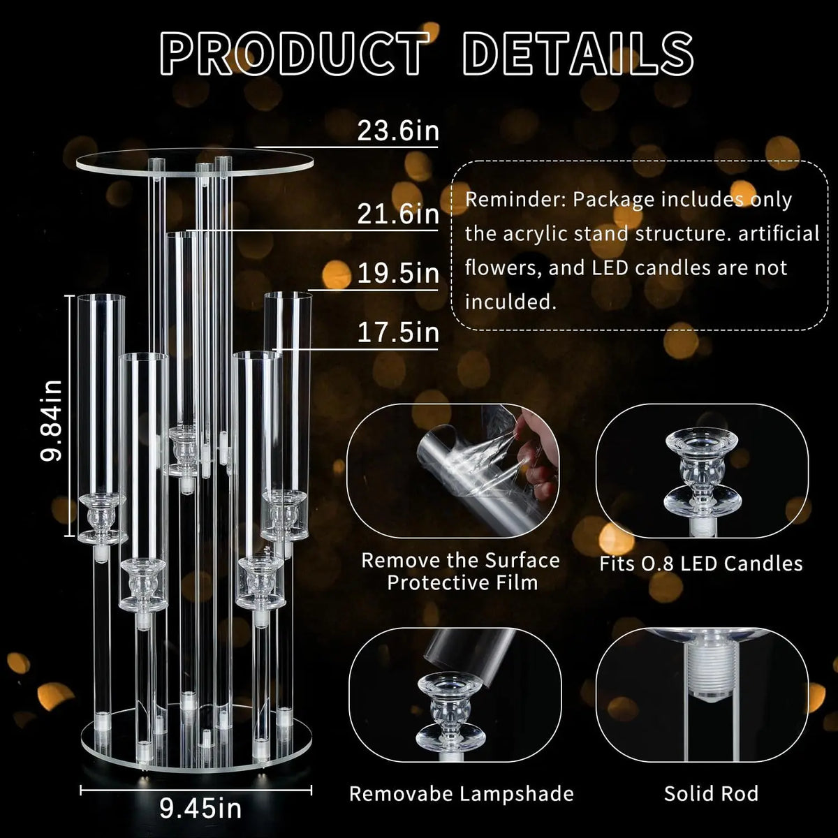 Five Arm Acrylic Candelabra Centerpiece For Wedding Receptions