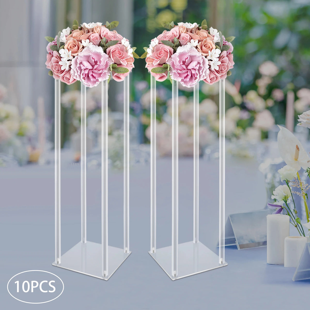 Clear 10Pcs Acrylic Wedding Flower Stand Geometric Column Rack