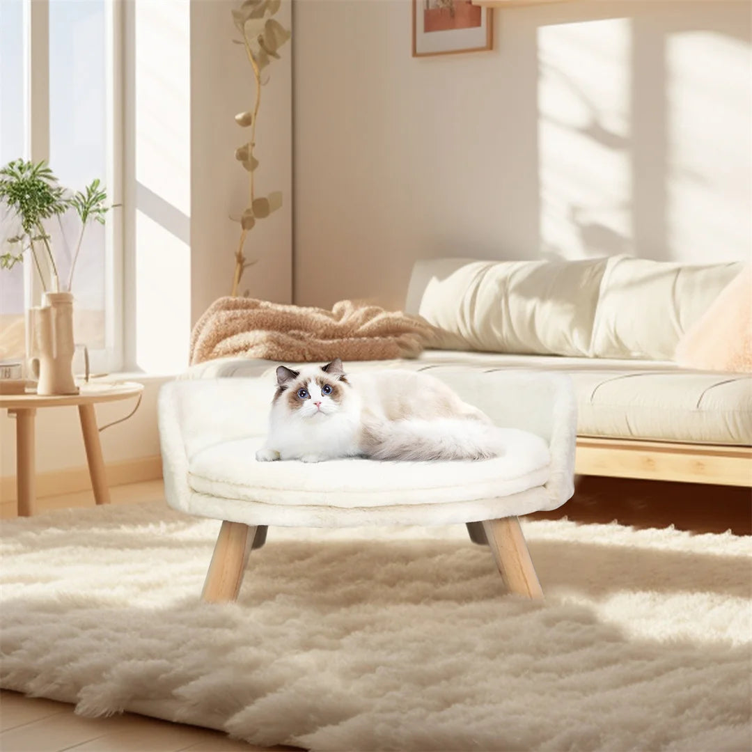 BINGOPAW Luxury Plush Cat Bed Nesting Chair With Wood Legs Waterproof Cushion