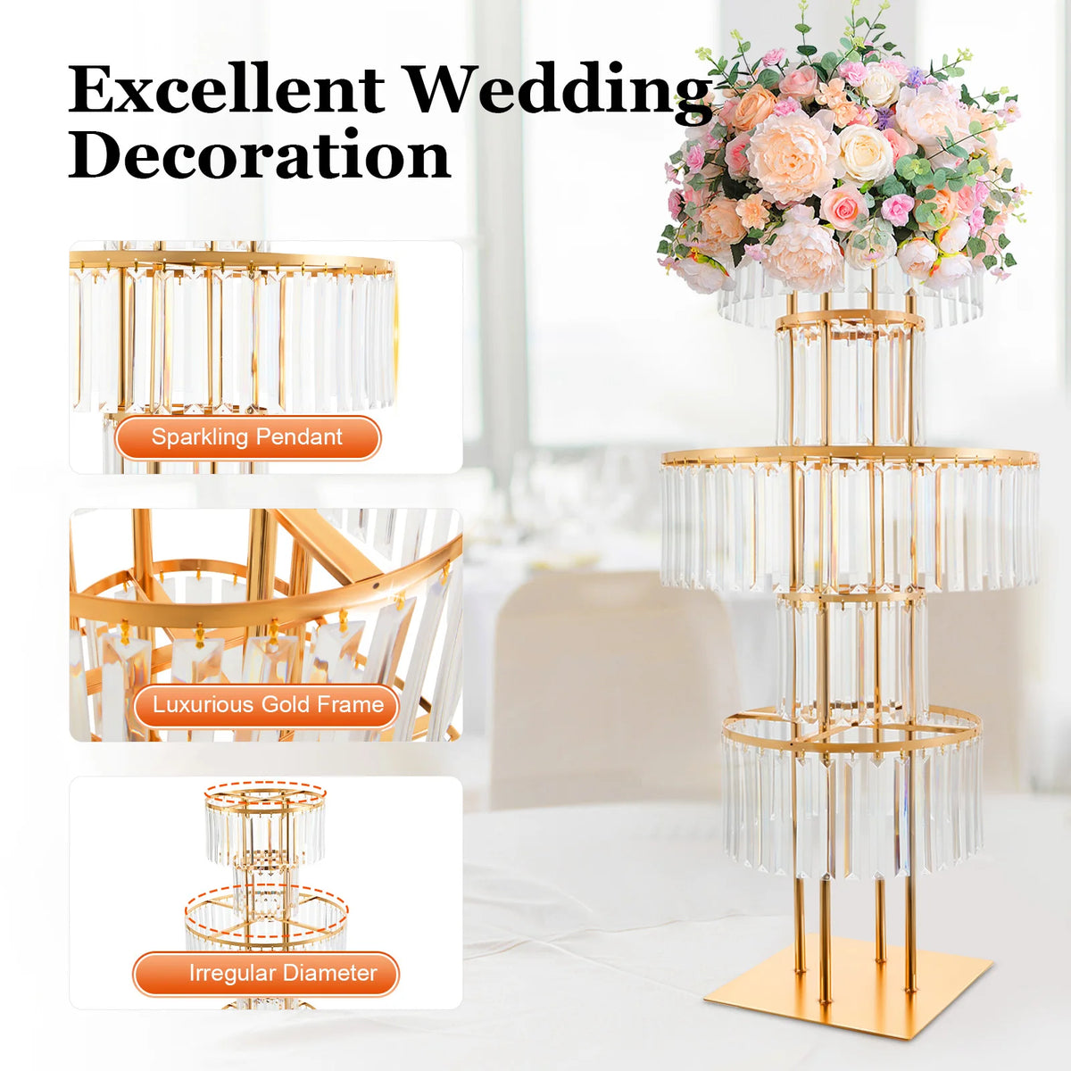 Acrylic Crystal Flower Vase Rack Stand Wedding Centerpiece Display Holder