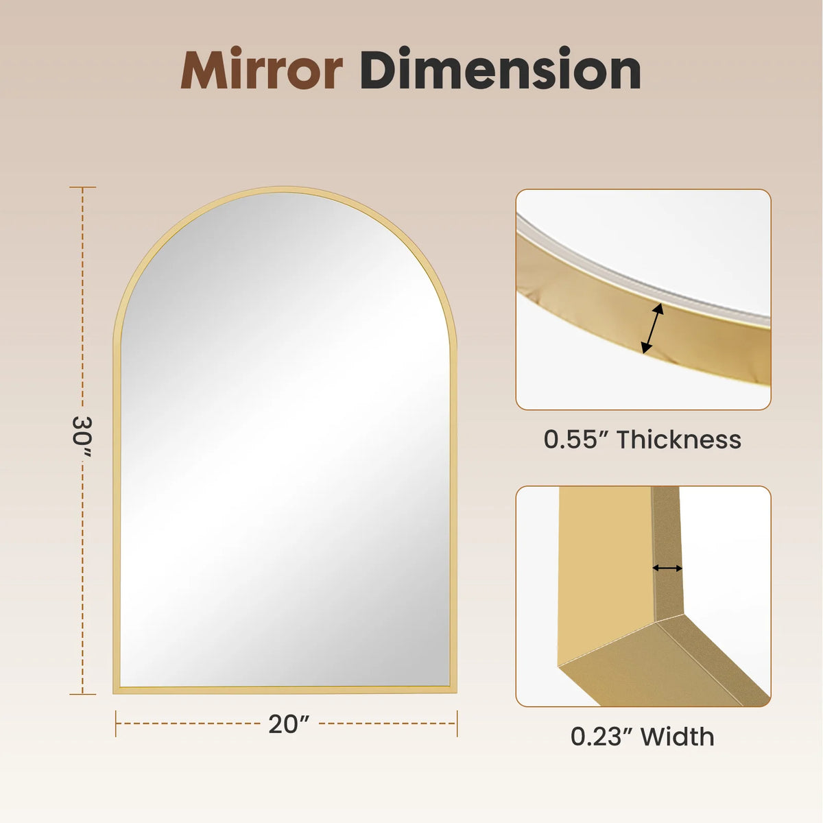 JHK Arched Metal Bathroom Mirror Modern Glass Wall Decor