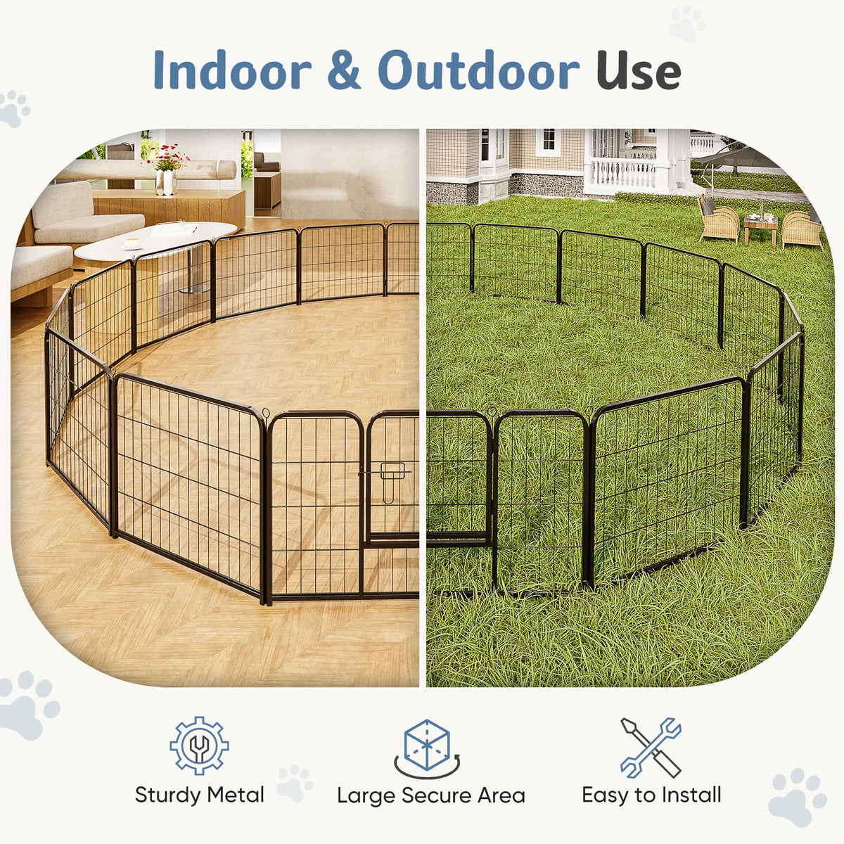 JHK 16 Panels Metal Dog Playpen Fence For Indoor Outdoor Use