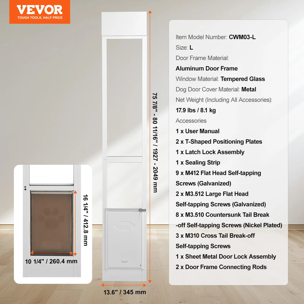 SucceBuy Adjustable Aluminum Sliding Glass Dog Door