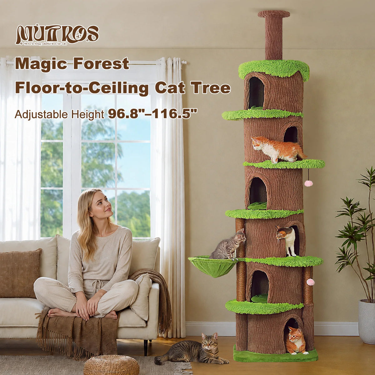 PAWZ Road Floor To Ceiling Cat Tower With Sisal Posts Hammock