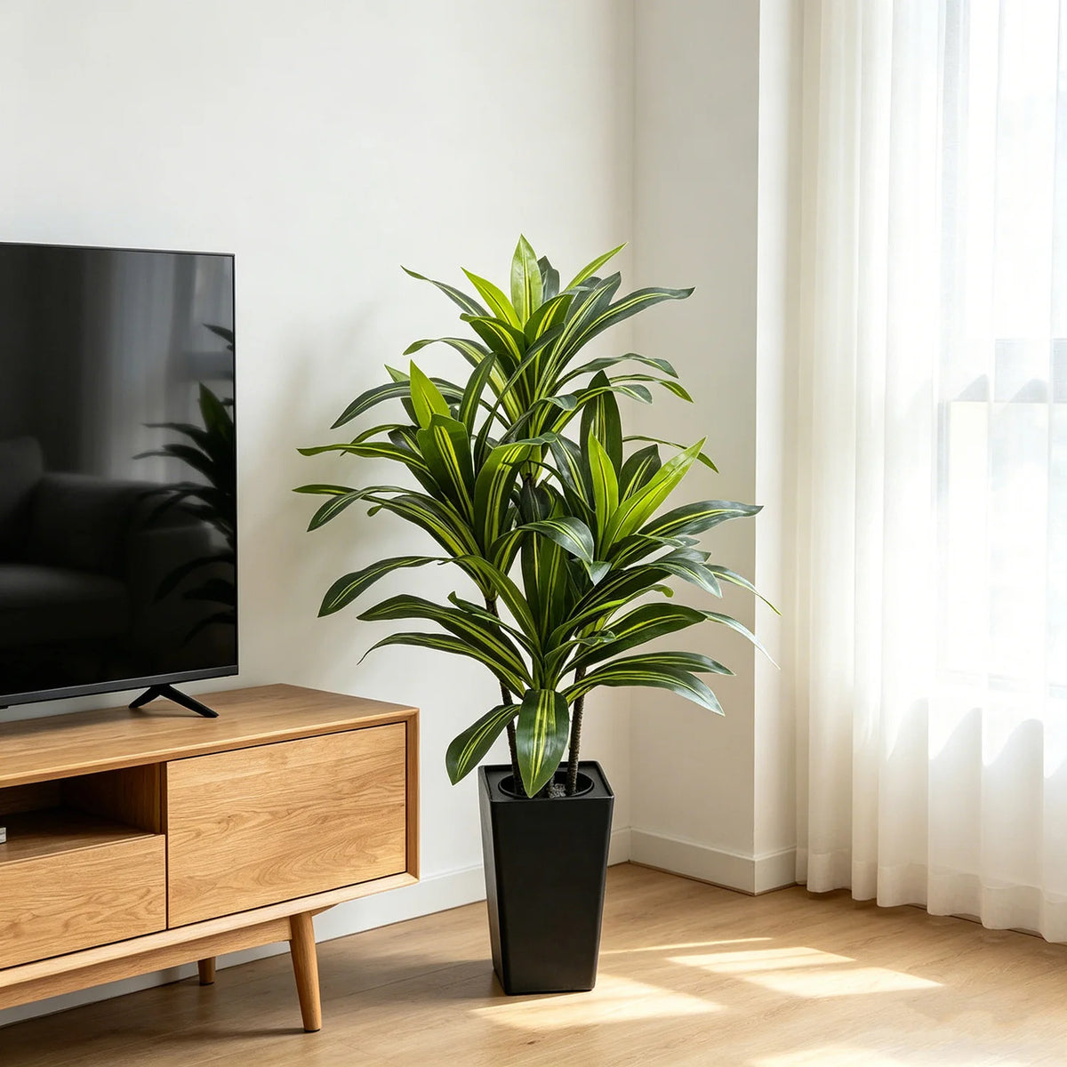 Himiss 120cm Artificial Dracaena Tree With Tall Planter Indoor Floor Decor