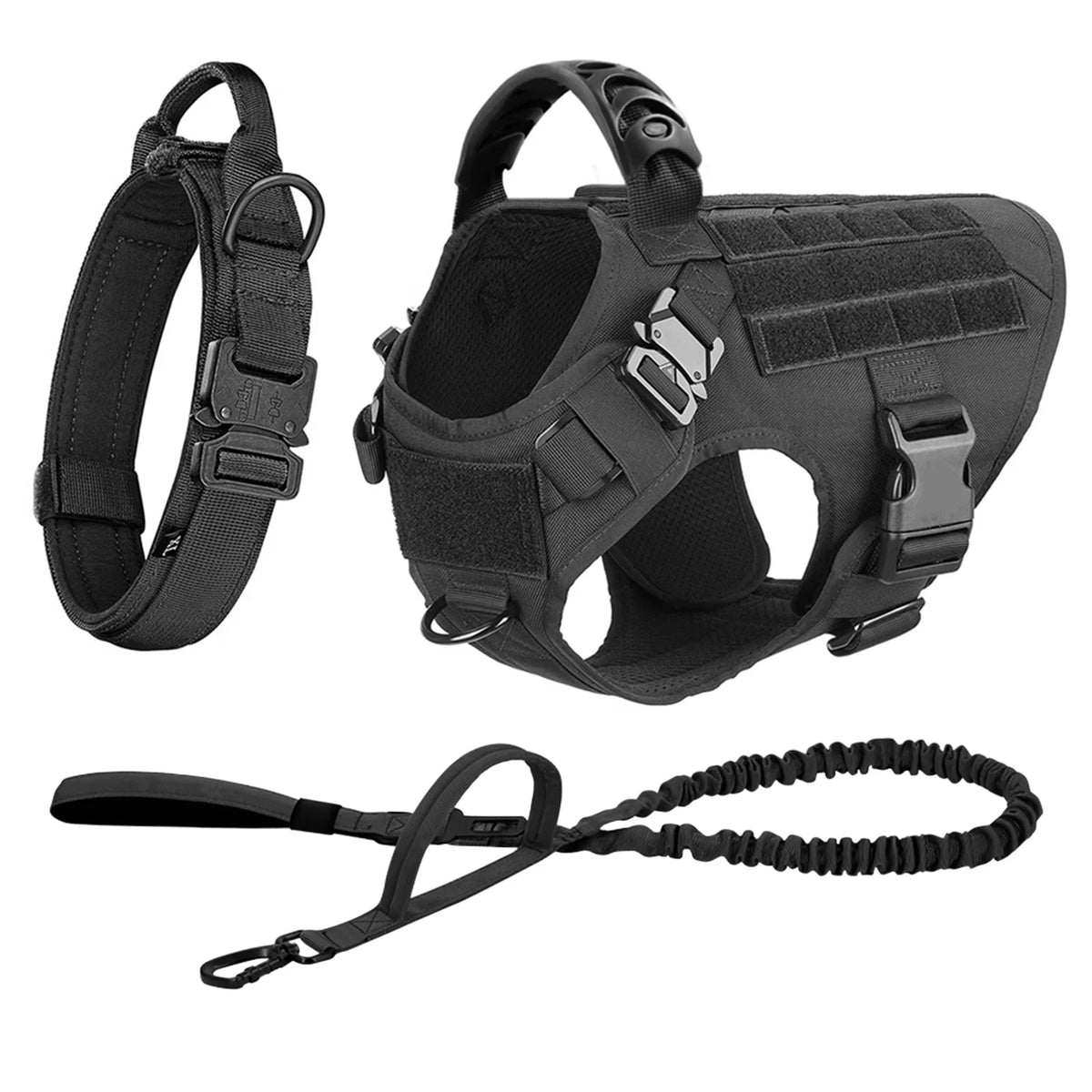 Nylon Adjustable Tactical Dog Harness Collar And Leash Set