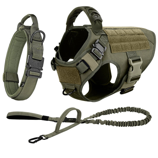 Adjustable Tactical Dog Harness Collar And Leash Set