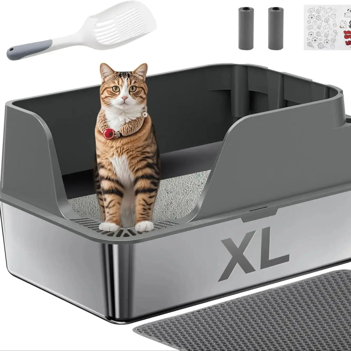 Stainless Steel Semi-Closed Cat Litter Box Splash Proof