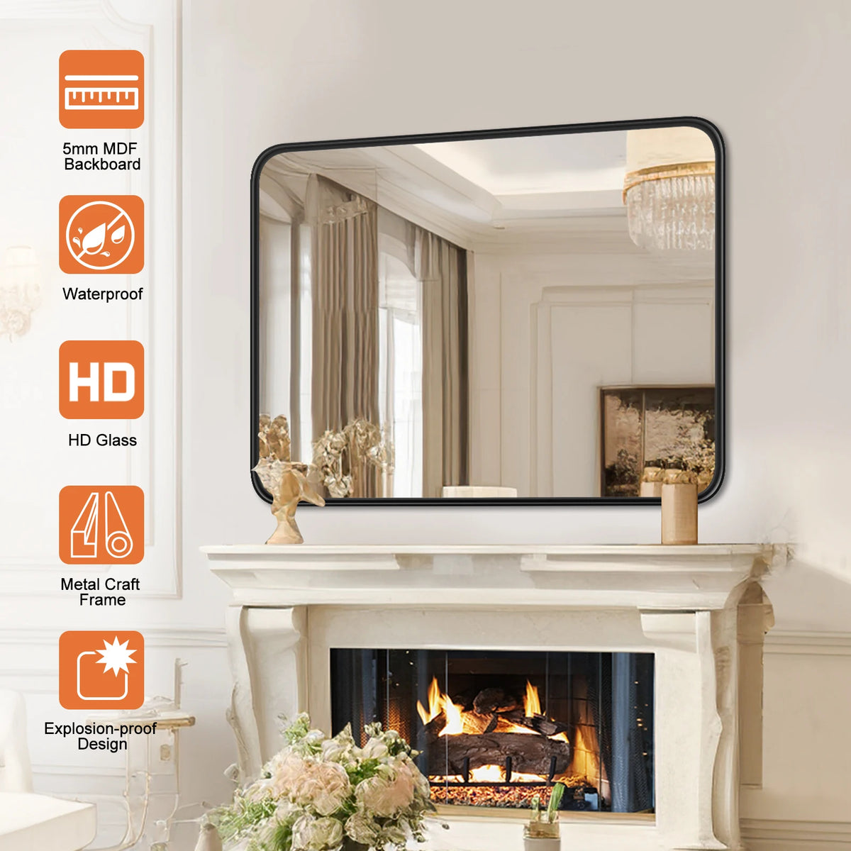 JHK Matte Metal Framed Modern Bathroom Vanity Mirror